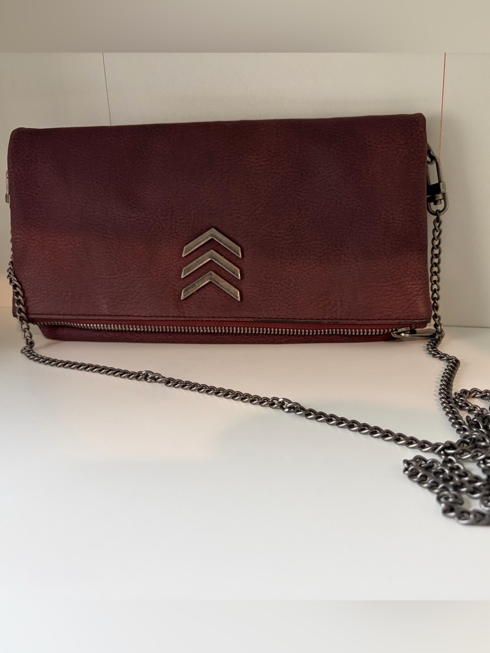 Express Burgundy Chain Crossbody Clutch with Shoulder Chain